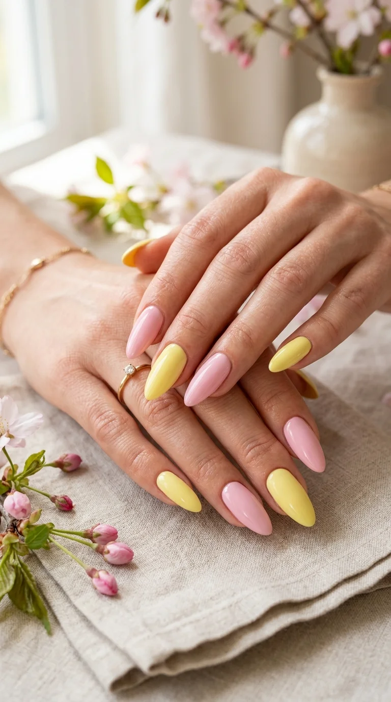Color Block Pastels Medium Oval Nails — Yellow Nails 2027