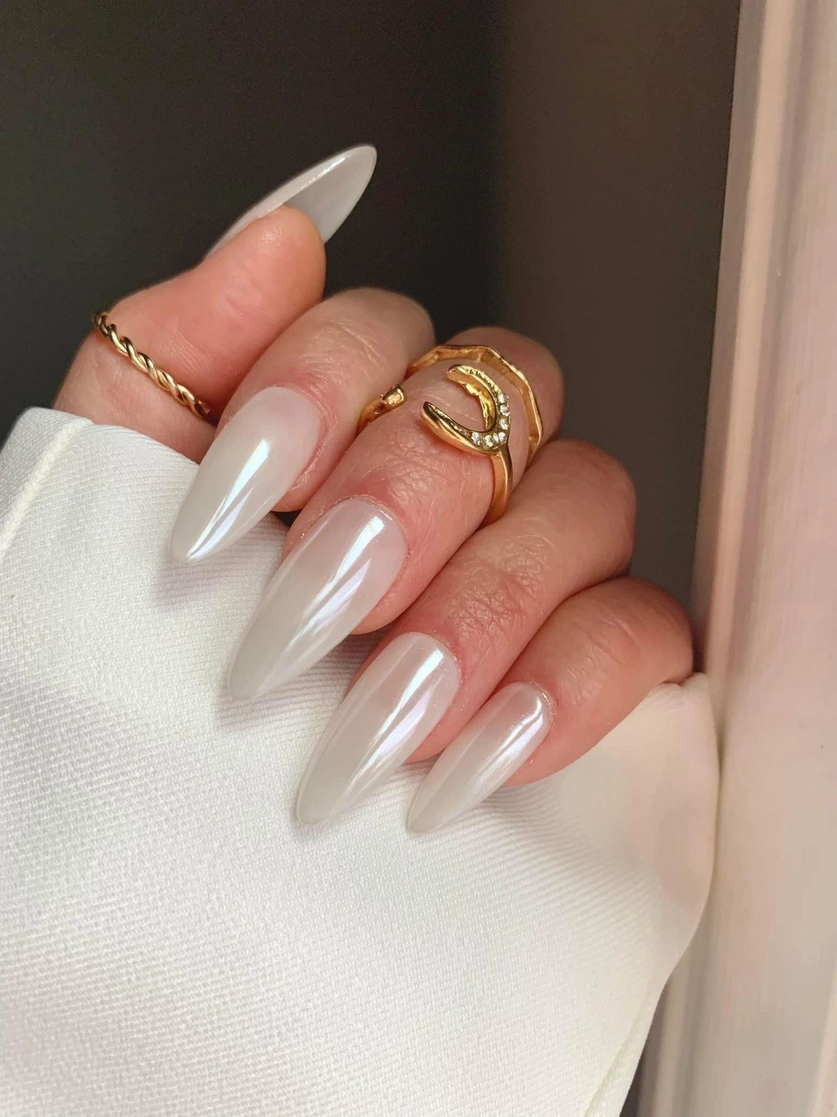 Milky White Pearlescent Long Stiletto Milky White Pearlescent Long Stiletto — Nails That Last 2027