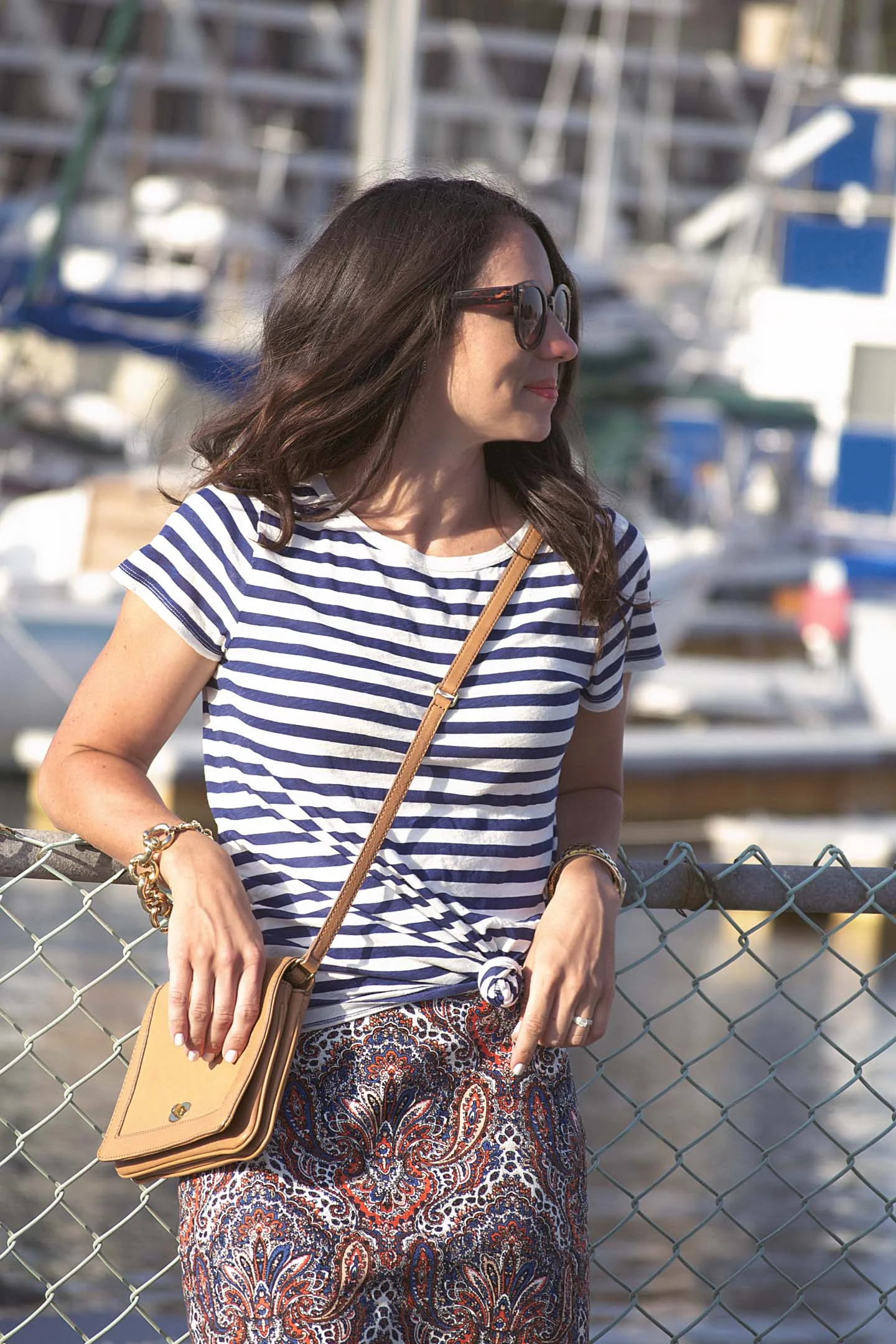Striped T-Shirt and Patterned Skirt for a Casual Daytime Outing Striped T-Shirt and Patterned Skirt for a Casual Daytime Outing — Nautical Outfits 2027