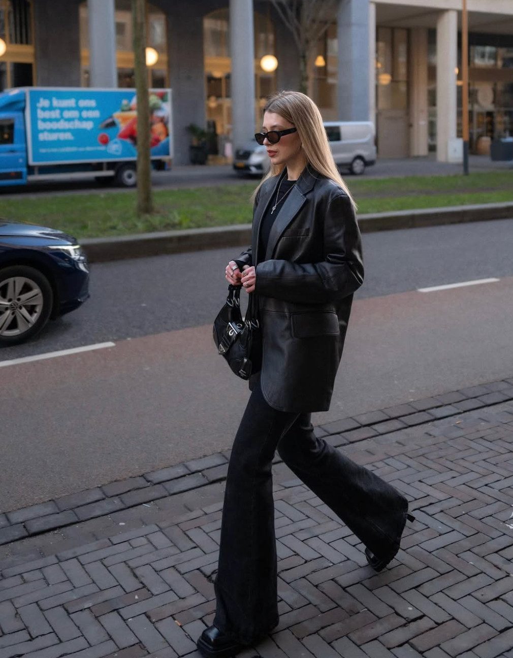 Black Bootcut Jeans with an Oversized Leather Blazer — Work Bootcut Jeans Outfits 2027