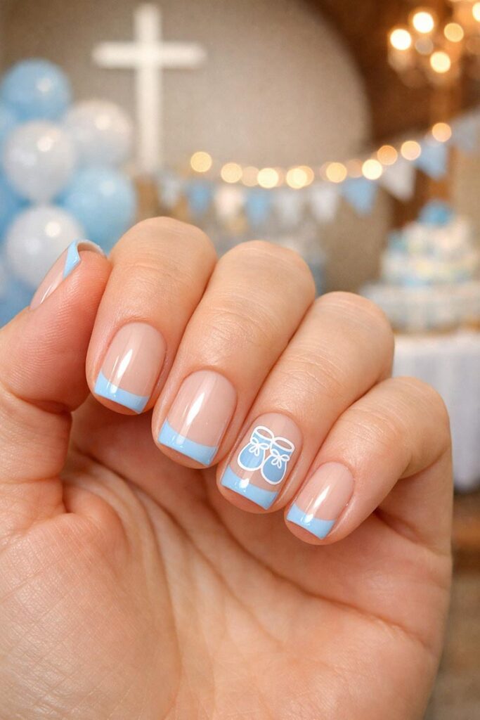 Short Square Baby Bootie French Tips — Baby Shower Nails 2027