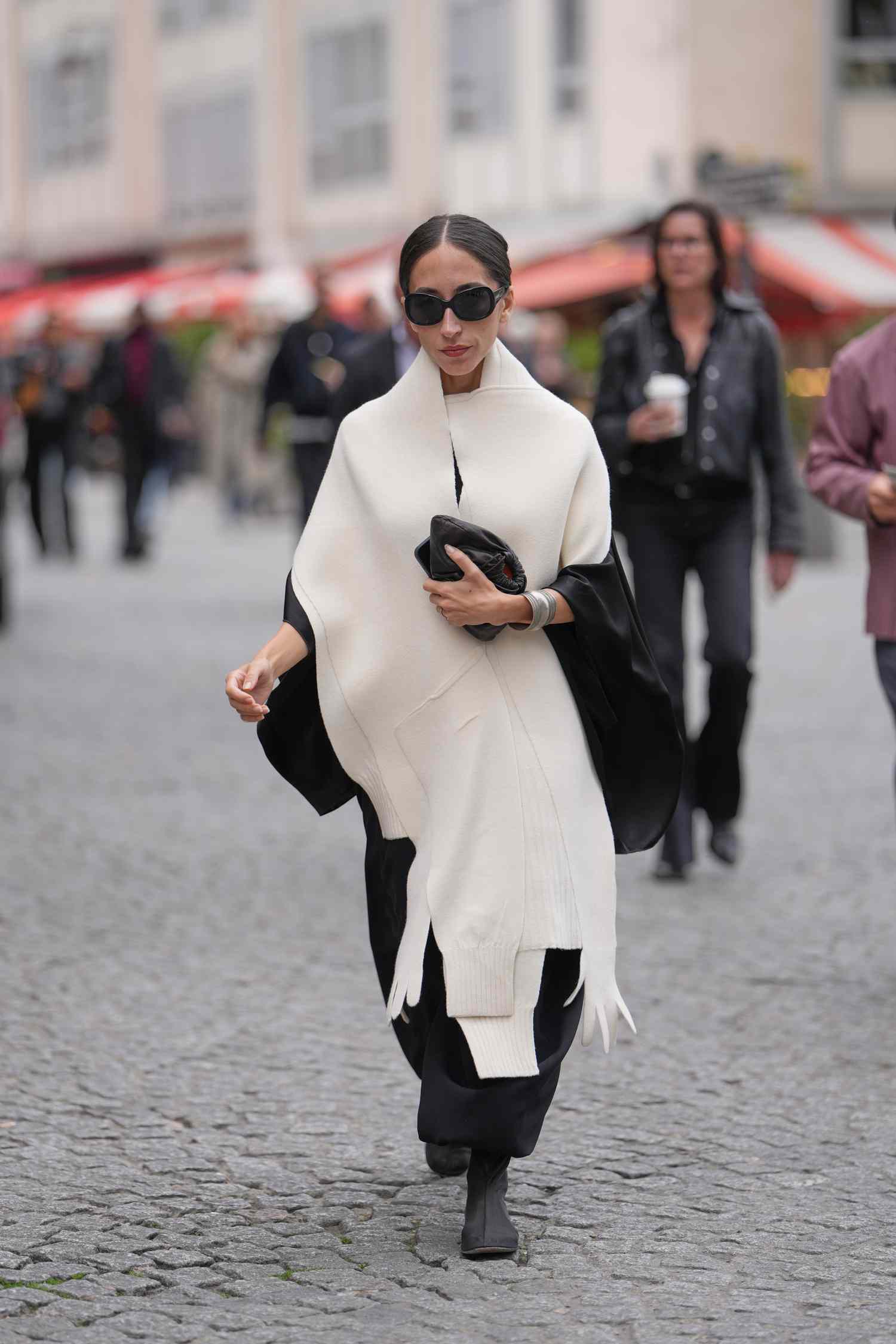 Fitted Black Jumpsuit with Oversized White Scarf — Black and White Outfits 2027