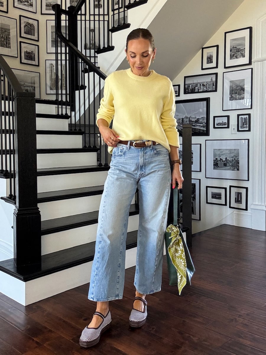 Yellow Sweater and Wide-Leg Jeans for a Bright Errand Day Yellow Sweater and Wide-Leg Jeans for a Bright Errand Day — Errands Outfits 2027