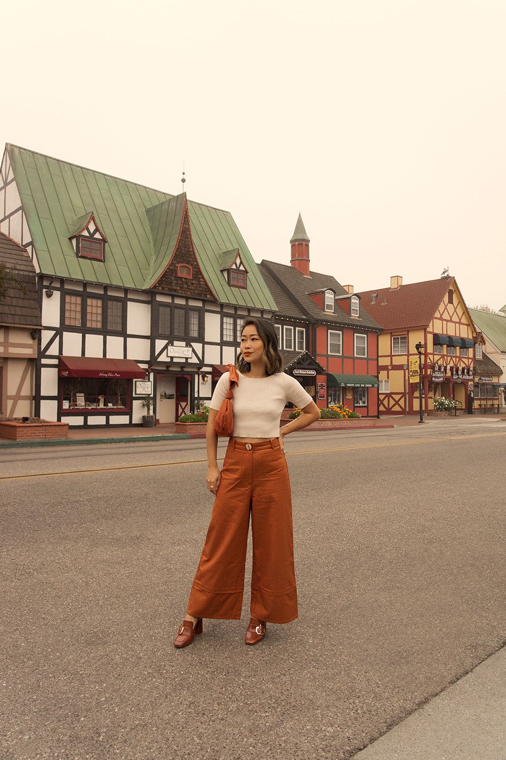 Cream Knit Top with Rust Orange Linen Pants Cream Knit Top with Rust Orange Linen Pants — California Outfits 2027