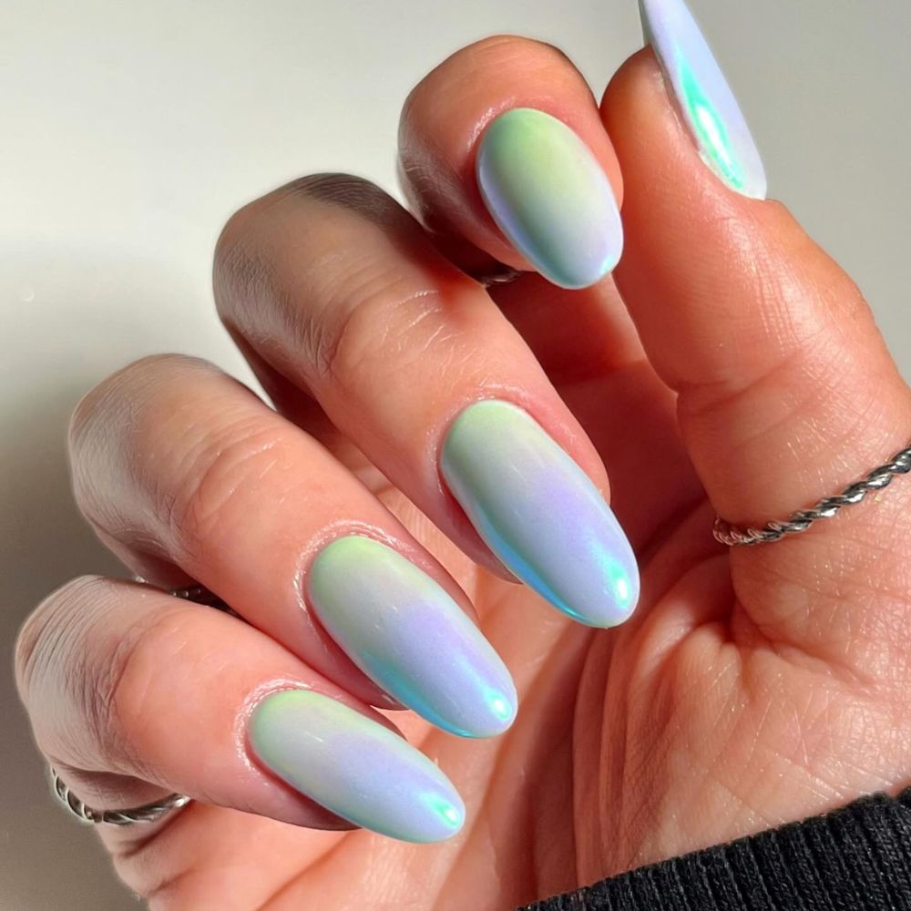 Iridescent Lime Green Blue Lavender Ombre Iridescent Lime Green Blue Lavender Ombre — Neon Ombre Nails 2027