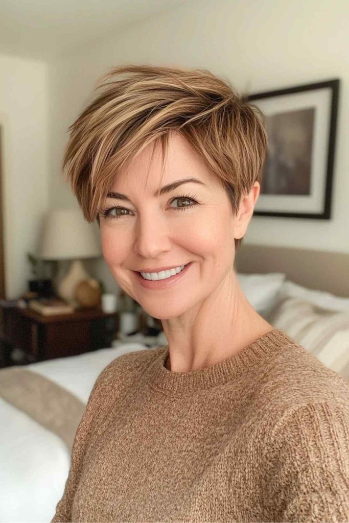 Honey Blonde Pixie With Textured Layers Honey Blonde Pixie With Textured Layers — Pixie 2027 for Women Over 40