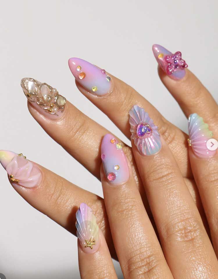 Glossy With Iridescent And 3D Elements Visual Idea Glossy With Iridescent And 3D Elements Visual Idea — Mermaid Nails 2027