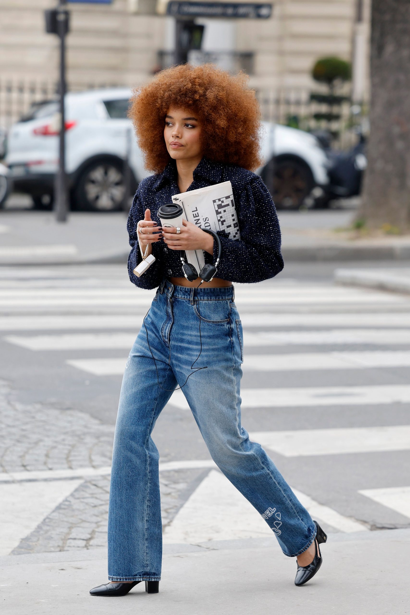 Street Style Sophistication: Wide-Leg Jeans with Cropped Tweed Jacket and Loafers — Bootcut Jeans Outfits 2027 with Sandals