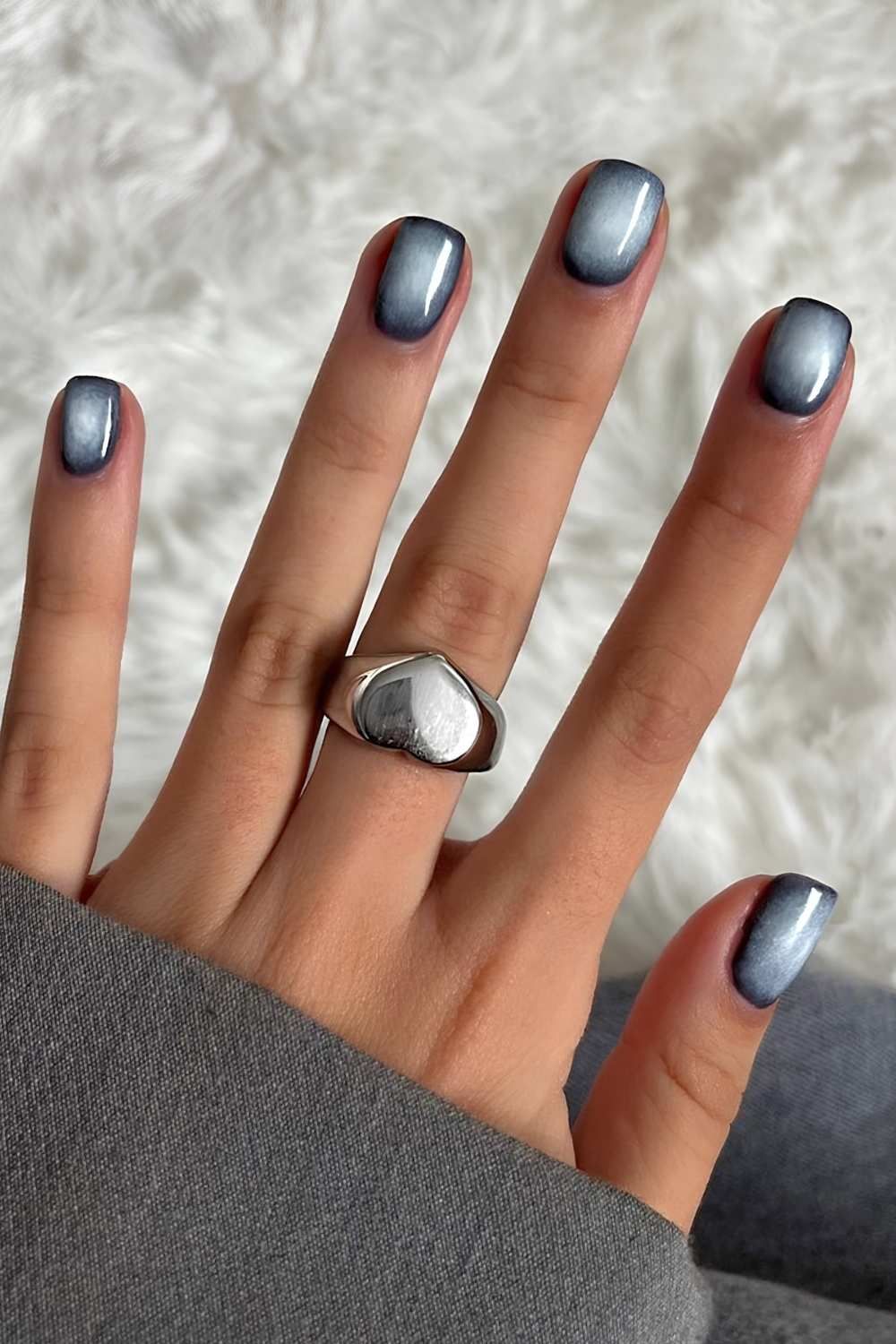 Glossy Grey Aura on Short Square Glossy Grey Aura on Short Square — Pearl Aura Nails 2027