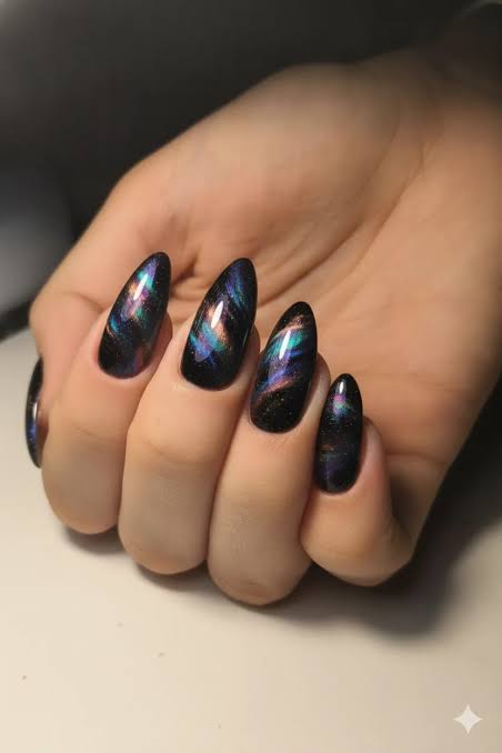Galaxy Cat Eye on Long Stiletto Nails Galaxy Cat Eye on Long Stiletto Nails — Cat Eye Nails 2027