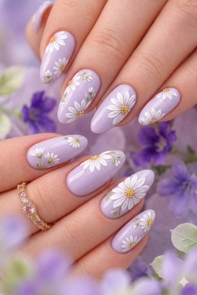 Medium Oval Daisies with Bugs and Bees Medium Oval Daisies with Bugs and Bees — Daisy Flower Nails 2027