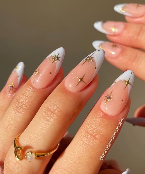 Gold Star Medium Stiletto French Gold Star Medium Stiletto French — Wedding Guest Nails 2027