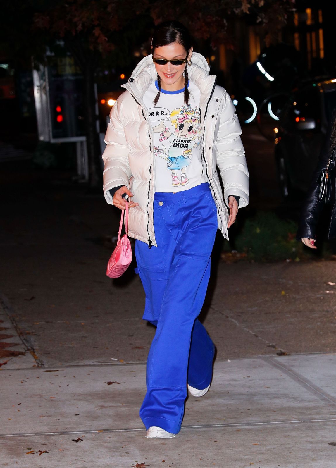 Chic Pink Puffer Bag with Wide-Leg Trousers — Puffer Bag Outfits 2027