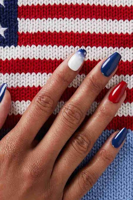 Medium Almond Glitter Navy and Stripes Medium Almond Glitter Navy and Stripes — Memorial Day Nails 2027