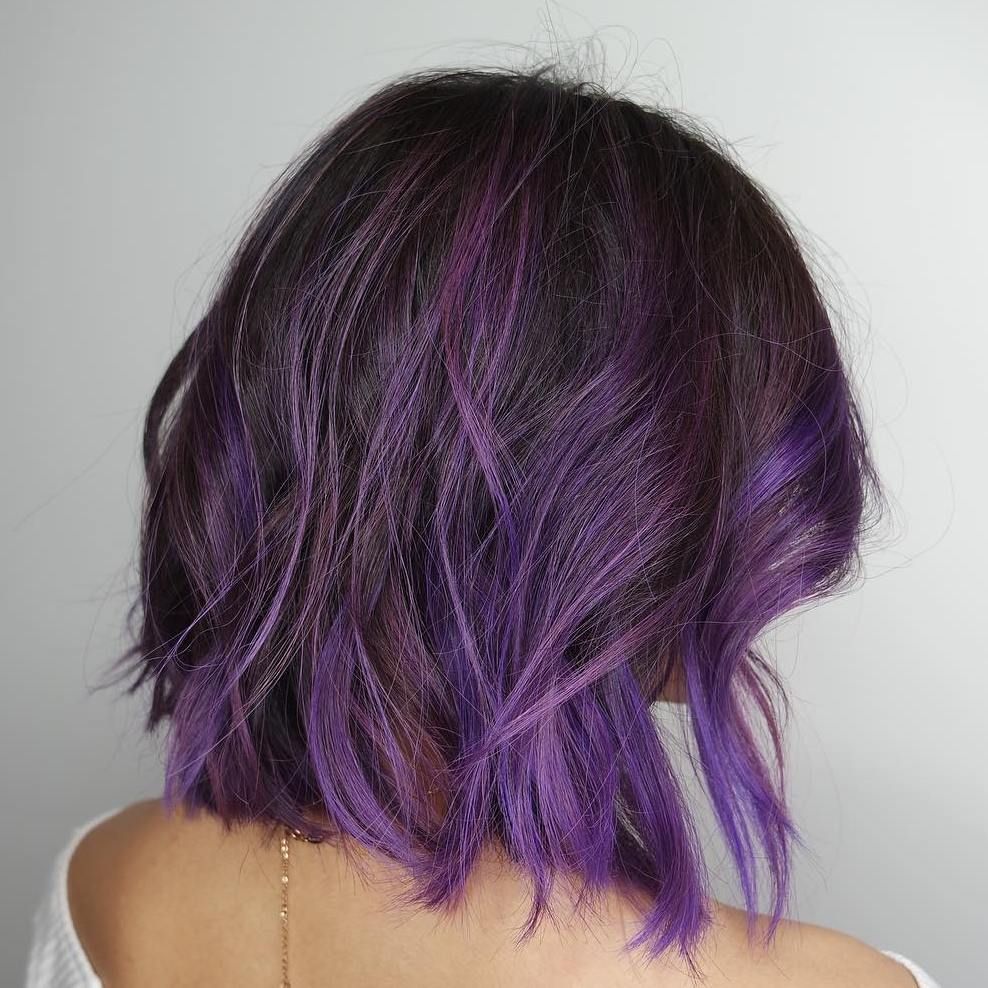 Dark Base with Vibrant Purple Balayage Bob Dark Base with Vibrant Purple Balayage Bob — Blonde 2027 with Purple Hair