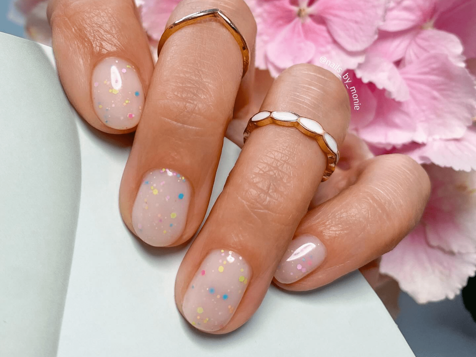 Milky Pink with Pastel Confetti Dots Milky Pink with Pastel Confetti Dots — Simple Nails 2027