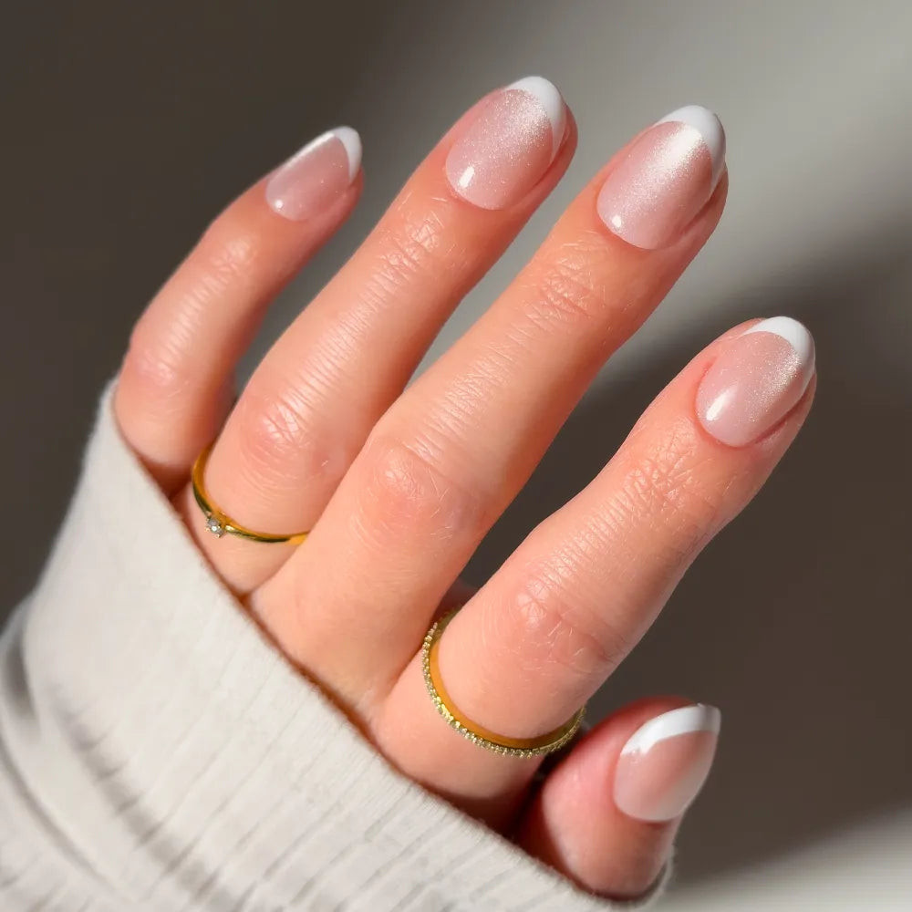 Iridescent Shimmer French Tips Oval Iridescent Shimmer French Tips Oval — French Tip Nails 2027 for Short Nail Beds