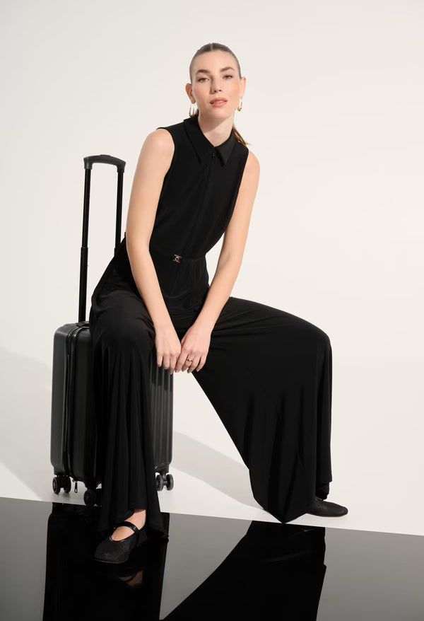 Black Collared Jumpsuit with Tie Belt for Smart Casual Black Collared Jumpsuit with Tie Belt for Smart Casual — Sleeveless Jumpsuit Outfits 2027
