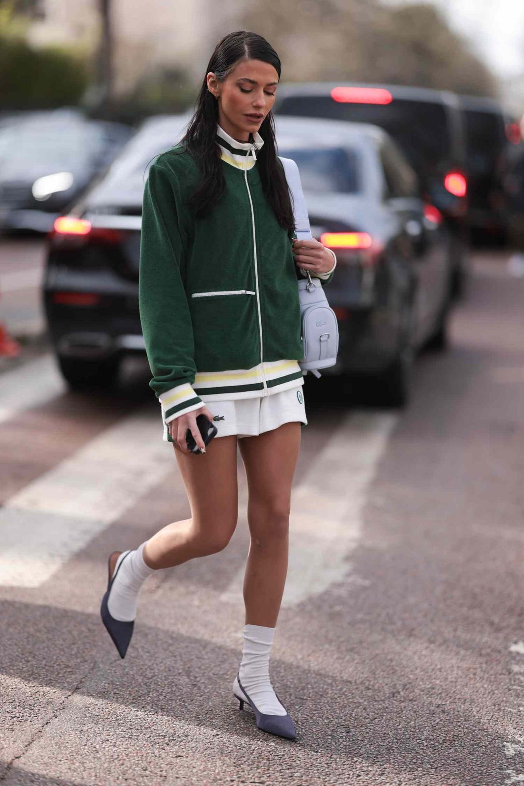 Retro Vibes: Green Velour Track Jacket with Mini Shorts Retro Vibes: Green Velour Track Jacket with Mini Shorts — Outfits 2027 for Athletic Build