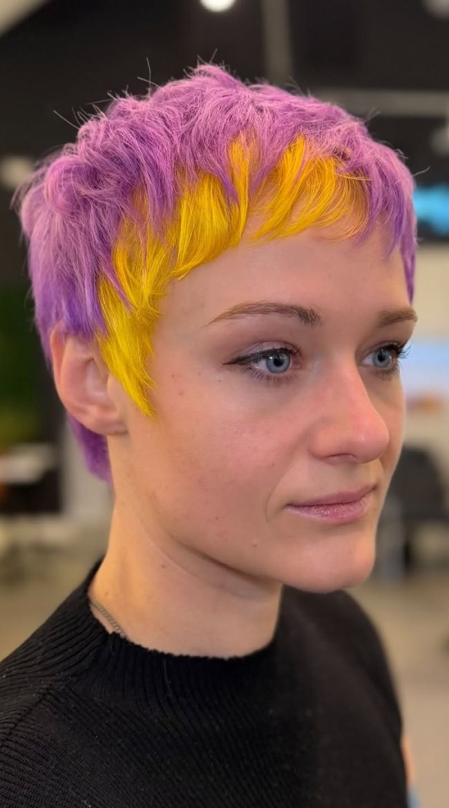 Lavender and Yellow Curly Pixie Lavender and Yellow Curly Pixie — Two Tone Pixie 2027