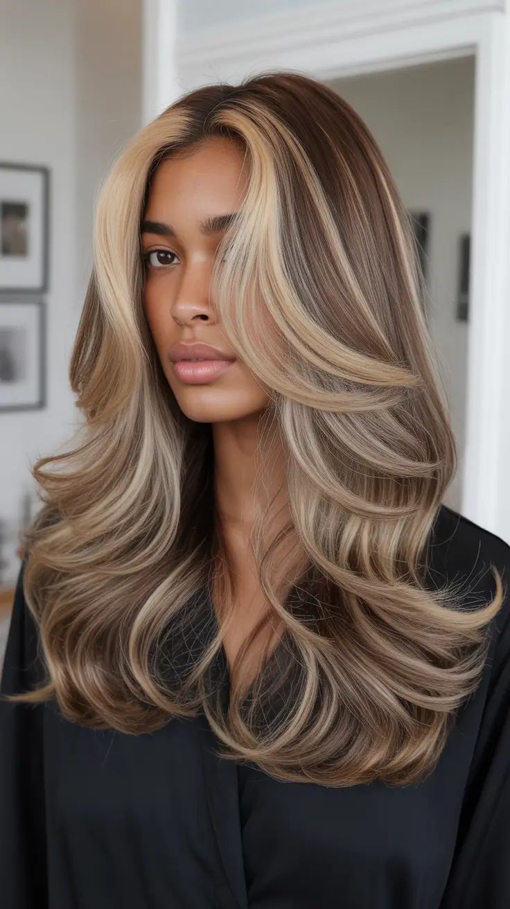 Rich Brown With Bold Blonde Balayage Rich Brown With Bold Blonde Balayage — Blonde Hair 2027 for Brown Skin