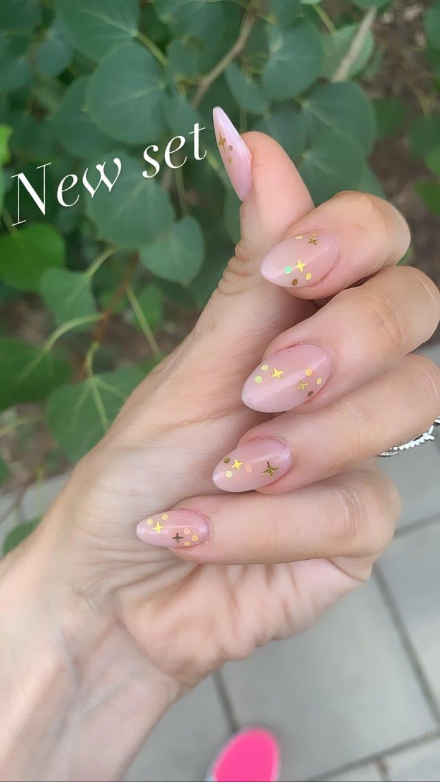 Milky Pink with Gold Star Accents Milky Pink with Gold Star Accents — Teacher Nails 2027
