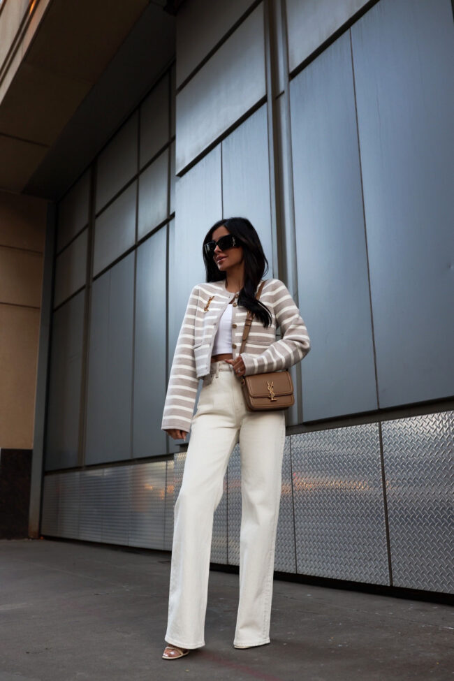 Casual White Wide-Leg Jeans with Striped Cardigan — Outfit Trends 2027