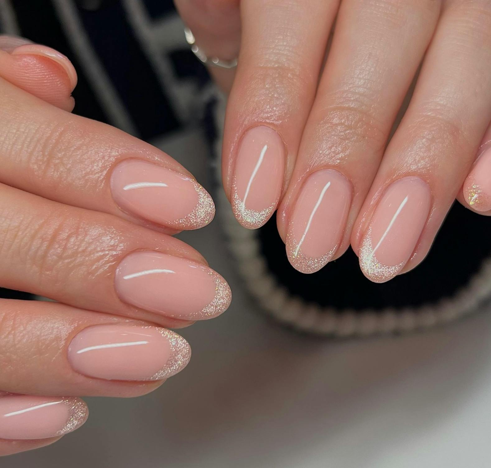 Milky Pink Glitter Tip Oval Nails Milky Pink Glitter Tip Oval Nails — Short Press On Nails 2027