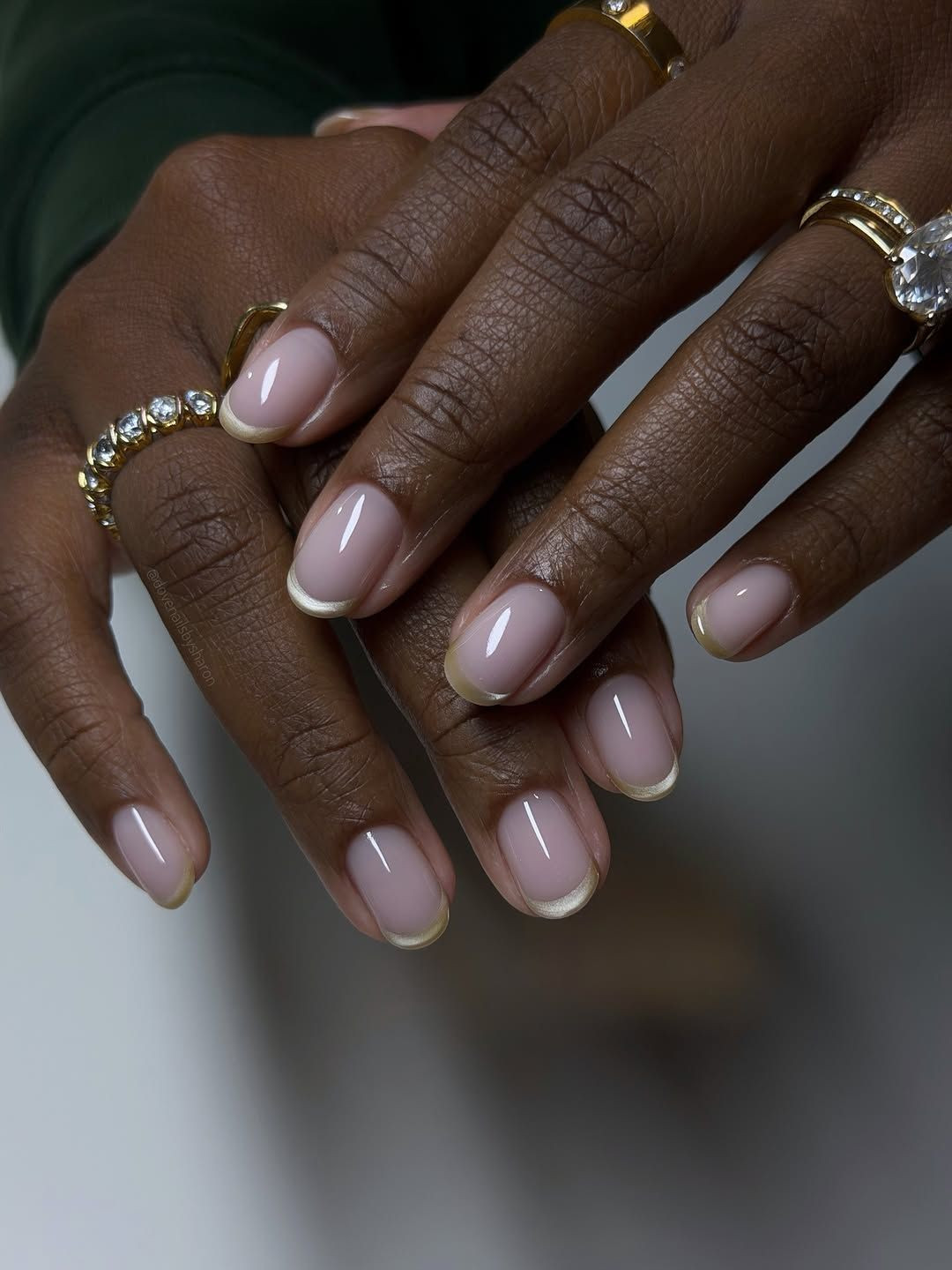 Sheer Pink Square with Thin Gold Line — Short Gold French Tip Nails 2027