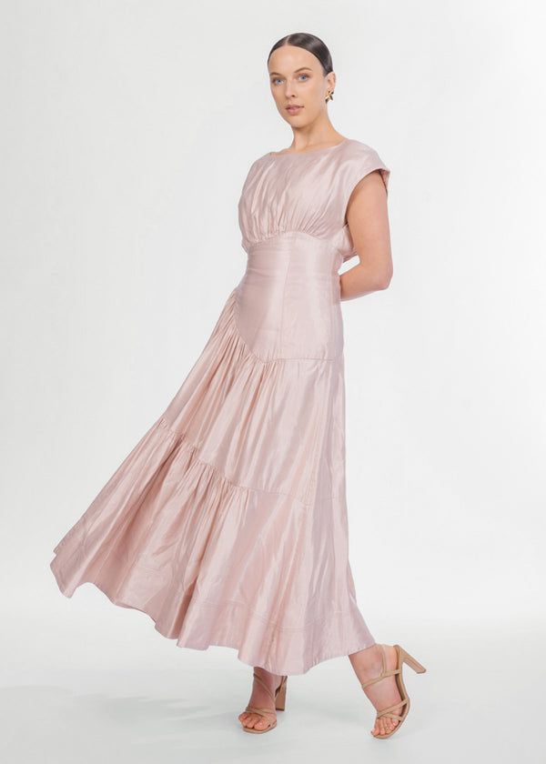 Pale Pink Tiered Midi for Sweet Sophistication Pale Pink Tiered Midi for Sweet Sophistication — Wedding Guest Outfits Barn 2027