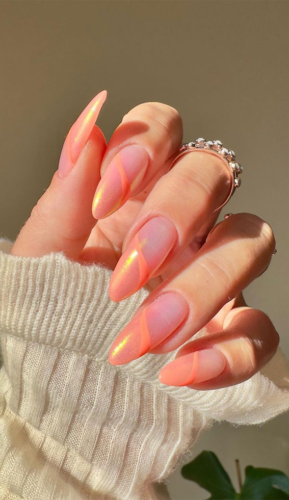 Pearly Pink Orange Ombre with Wavy Lines Pearly Pink Orange Ombre with Wavy Lines — Summer Ombre Nails 2027