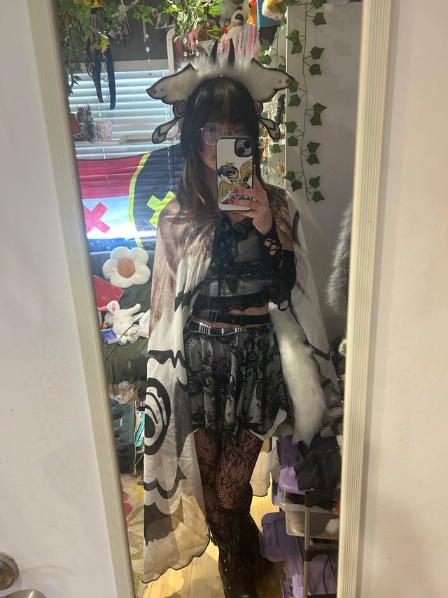 Grey Lace Top and Skirt with Graphic Print Cape — Fairycore Outfits 2027