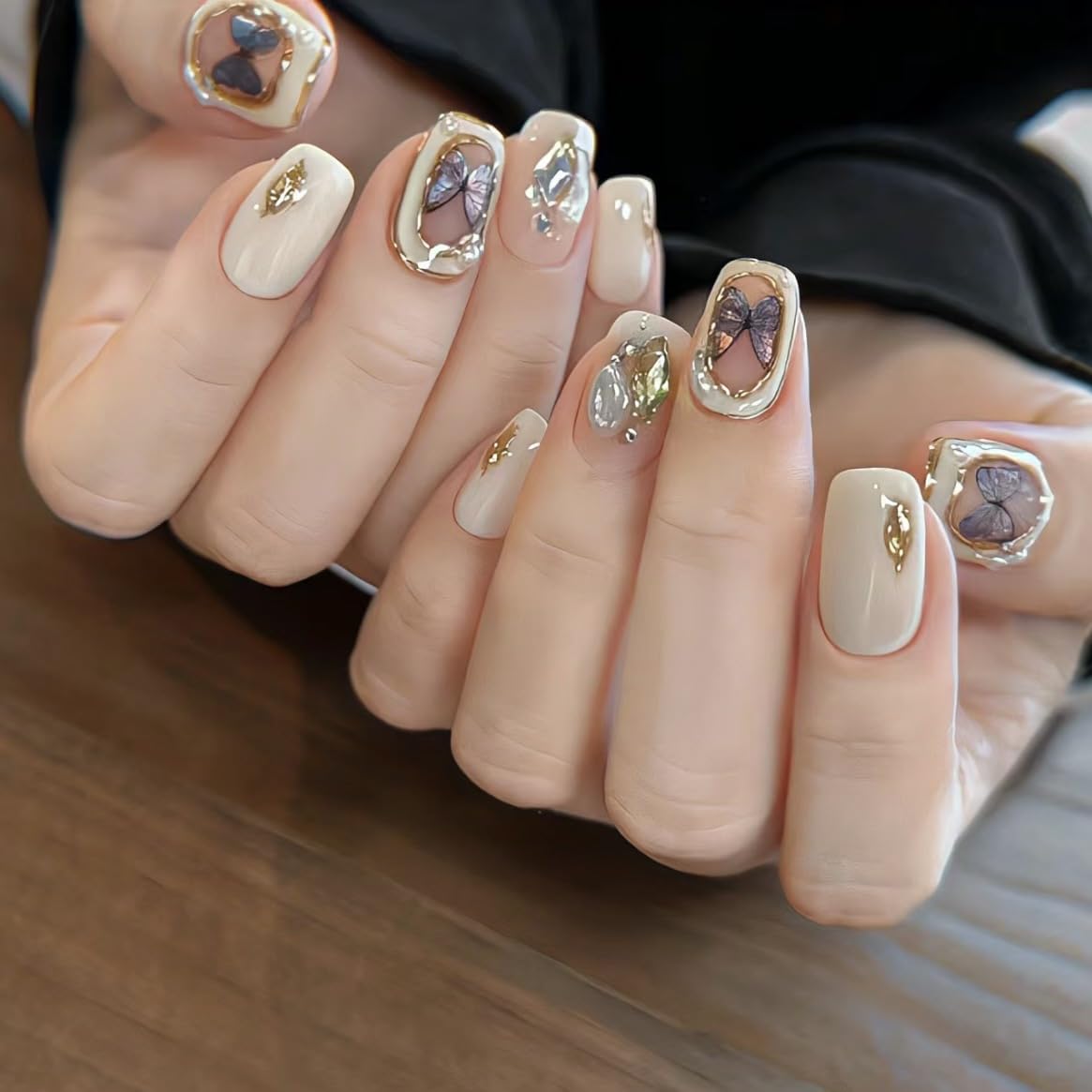 Elegant 3D Butterfly Charm Nails Elegant 3D Butterfly Charm Nails — Short Butterfly Round Nails 2027