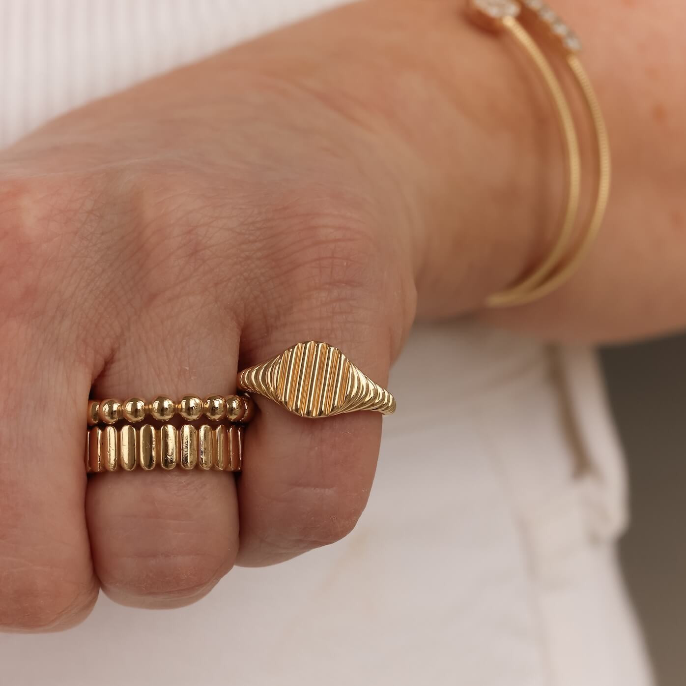 Ridged Signet Ring with Stacked Beaded Bands Ridged Signet Ring with Stacked Beaded Bands — Signet Rings 2027