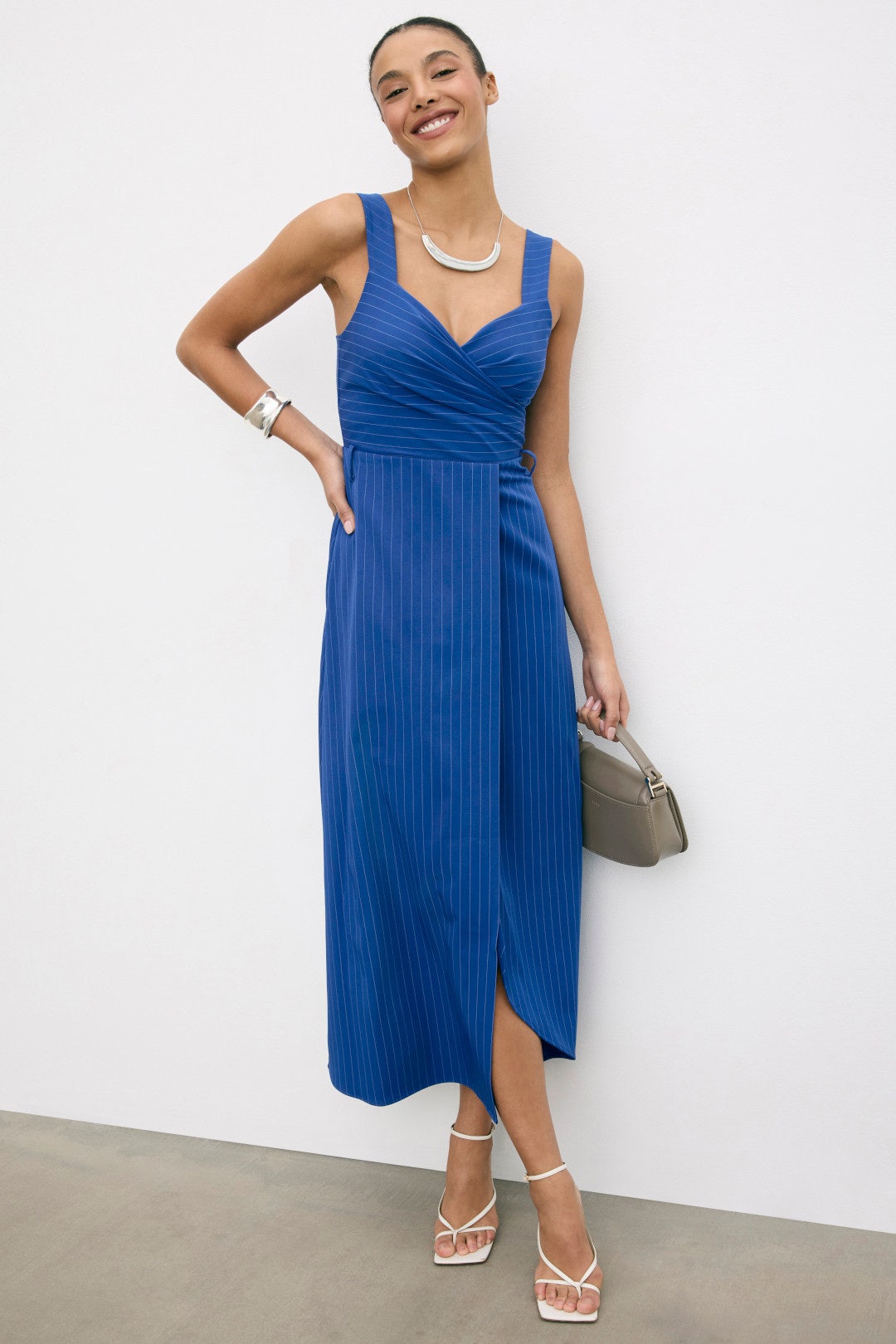 Royal Blue Pinstripe Wrap Dress Royal Blue Pinstripe Wrap Dress — Pinstripe Outfits 2027