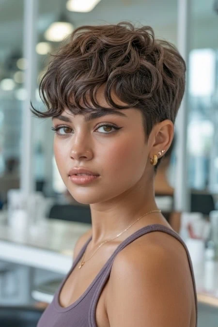 Textured Curly Dark Brown Pixie Textured Curly Dark Brown Pixie — Trendy Haircuts 2027