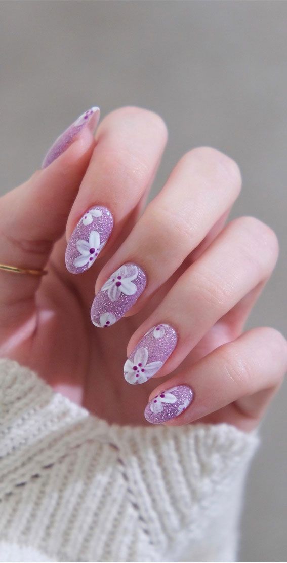 Glittery Visual Idea Glittery Visual Idea — Long Floral Nails 2027