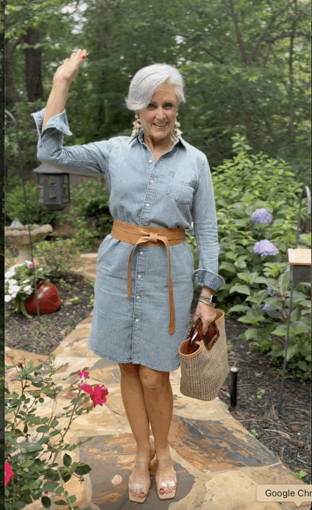 Light Blue Denim Shirt Dress with Tan Obi Belt Light Blue Denim Shirt Dress with Tan Obi Belt — Date Night Outfits 2027 for Women Over 50