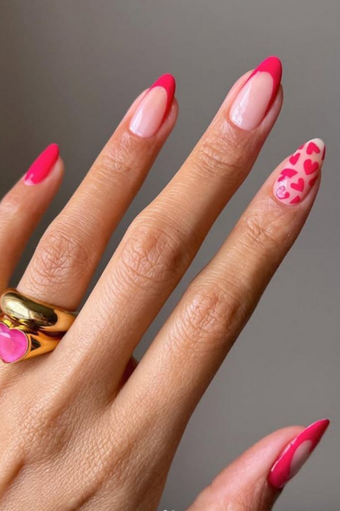 Sheer Nude Pink French with Heart Decals Sheer Nude Pink French with Heart Decals — Pink and Red Nails 2027
