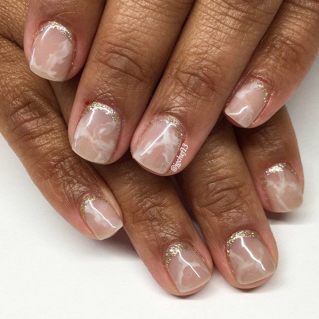 Nude Marble with Gold Glitter Cuticle Nude Marble with Gold Glitter Cuticle — Nails 2027 for Short Nail Beds