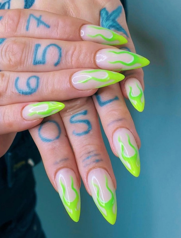 Neon Green Flame Design On Tips Visual Idea Neon Green Flame Design On Tips Visual Idea — Rainbow Rave Nails 2027