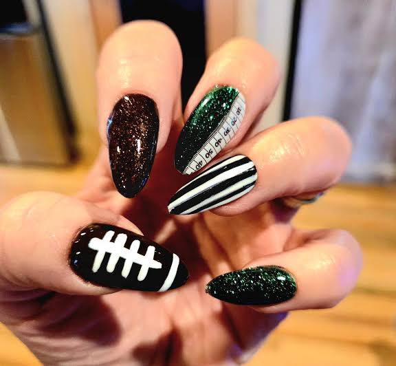 Black Coffin Football & Glitter Black Coffin Football & Glitter — Football Nails 2026