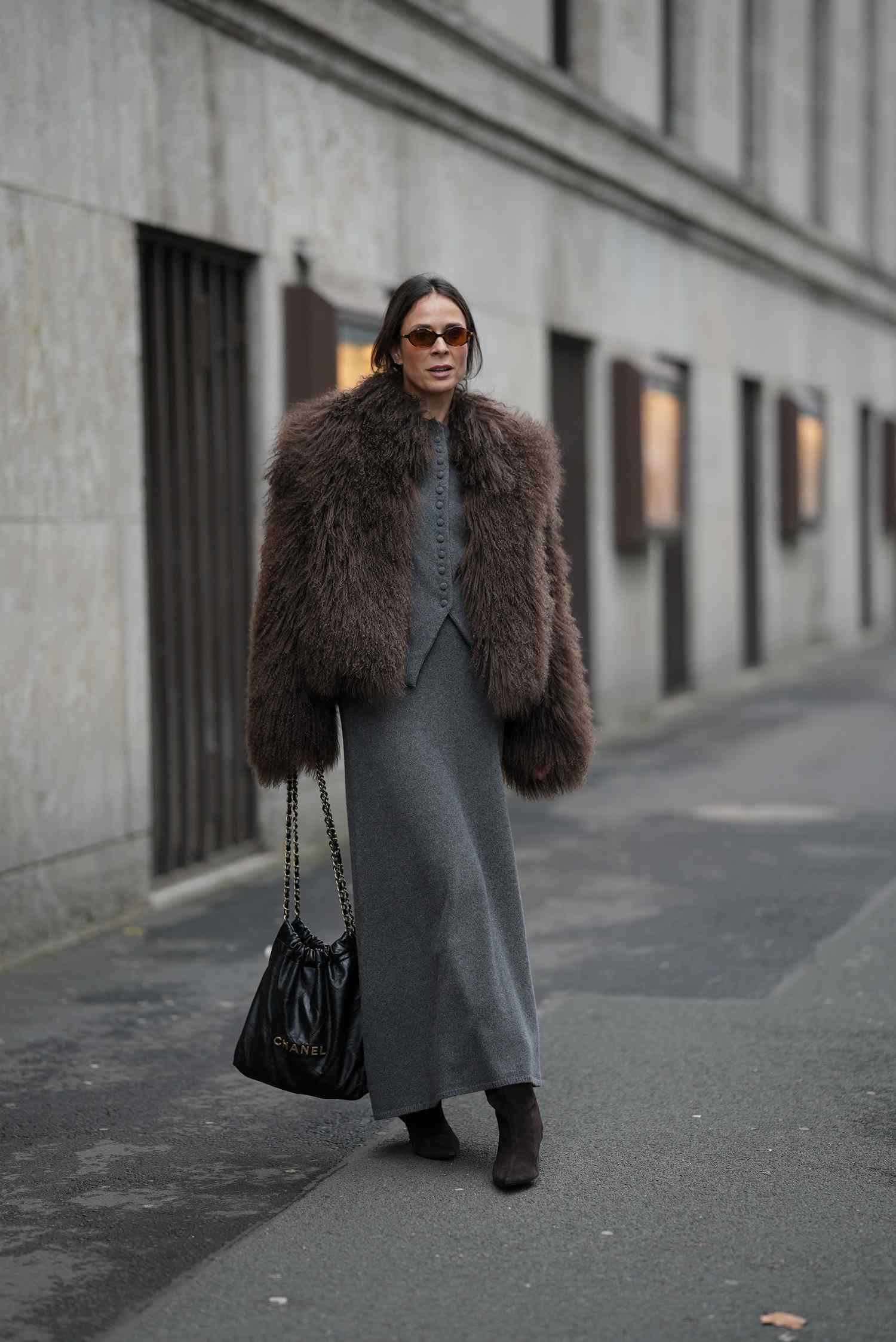 Grey Vest and Maxi Skirt with Faux Fur Jacket Grey Vest and Maxi Skirt with Faux Fur Jacket — Winter Grey Outfits 2027