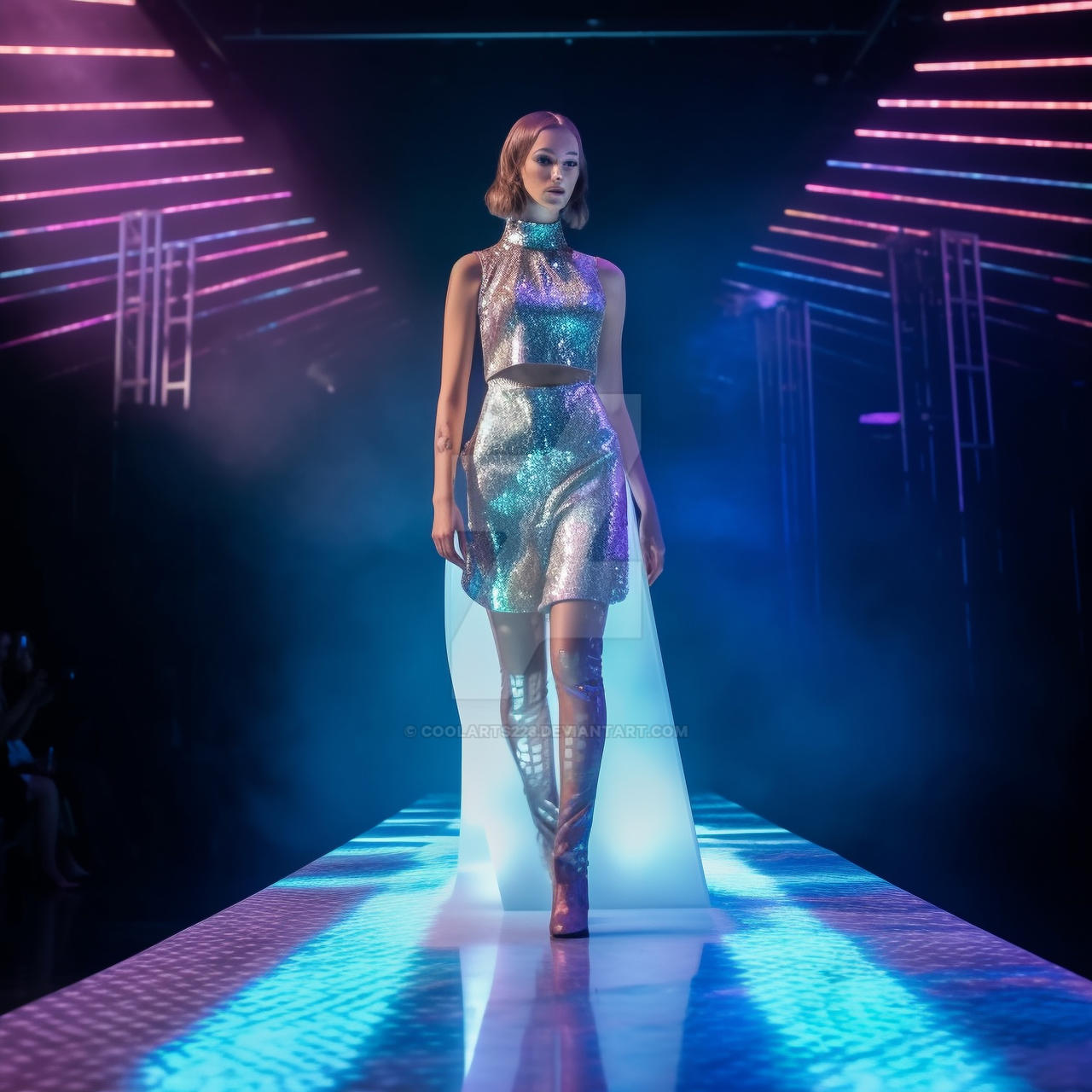 Iridescent Sequined Crop Top and Skirt Set with Sheer Overlay — Holographic Outfits 2027