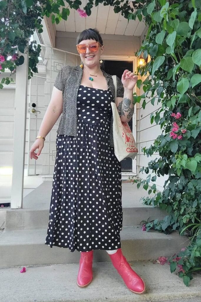 Polka Dot Dress and Pink Cowboy Boots Polka Dot Dress and Pink Cowboy Boots — Brewery Outfits 2027