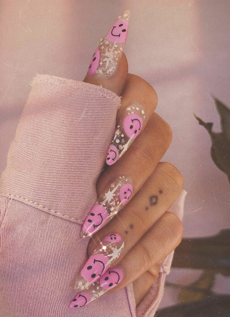 Pink Clear White Visual Idea Pink Clear White Visual Idea — Pink Smiley Face Nails 2027
