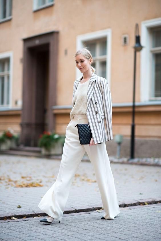 Striped Blazer with Wide-Leg Trousers for Business Casual Elegance — Minimal Scandinavian Outfits 2027