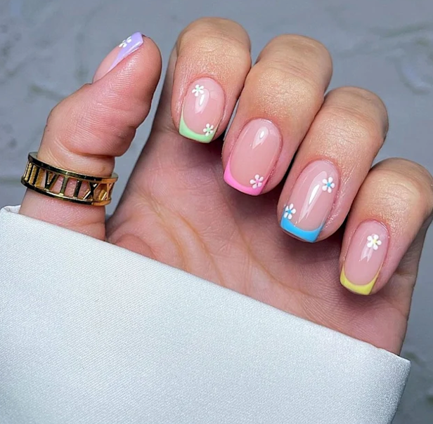 Floral Pastel French Tips with Flower Accents Floral Pastel French Tips with Flower Accents — Easter French Tip Nails 2027