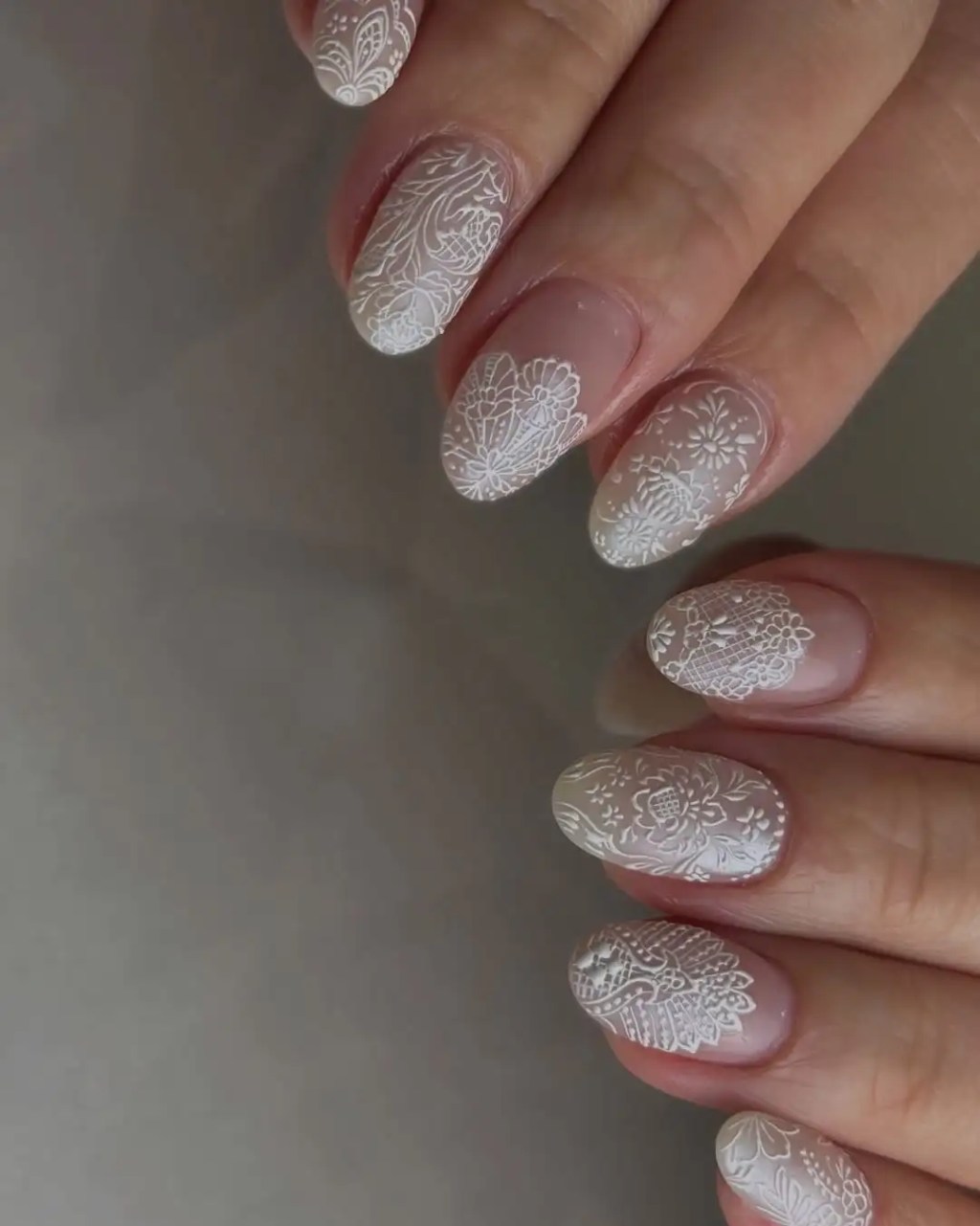 Short Oval Pearlescent White Nails — White Wedding Nails 2027