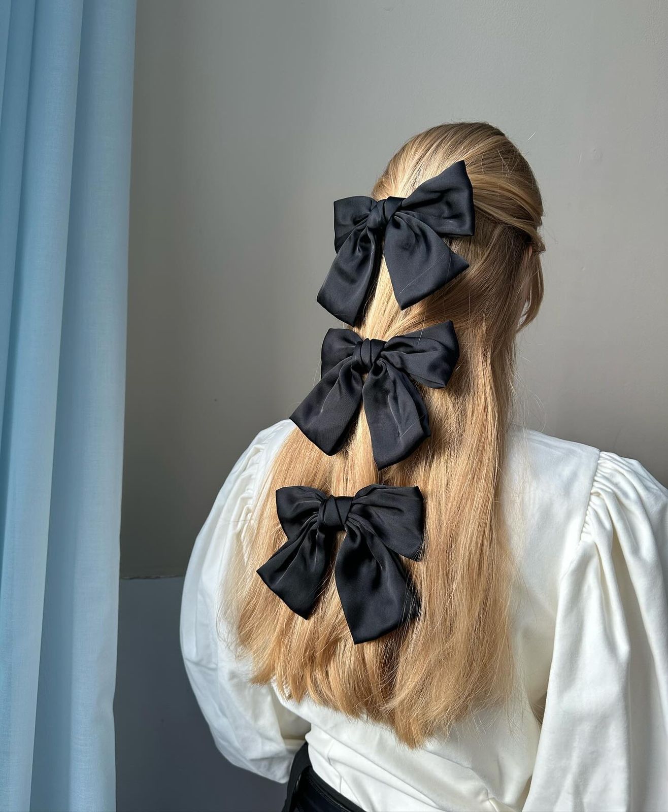 Blonde Ponytail With Stacked Black Bows — Balletcore Ribbon Hairstyles 2027